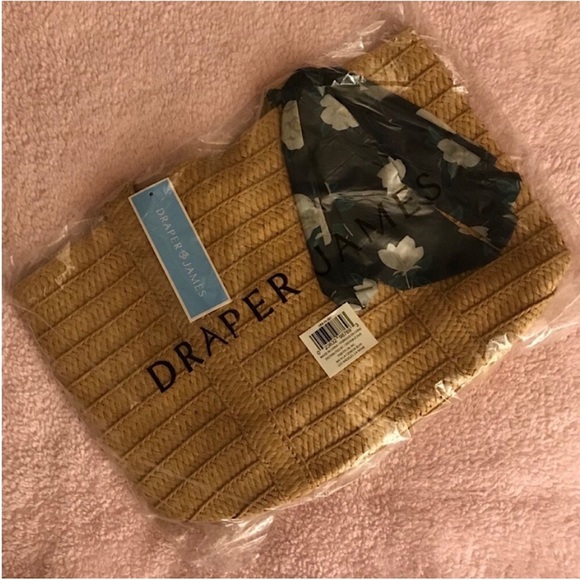 Draper James Straw Bag with Floral Scarf, Woven Top-Handle Tote & Snap Closure - Picture 8 of 12